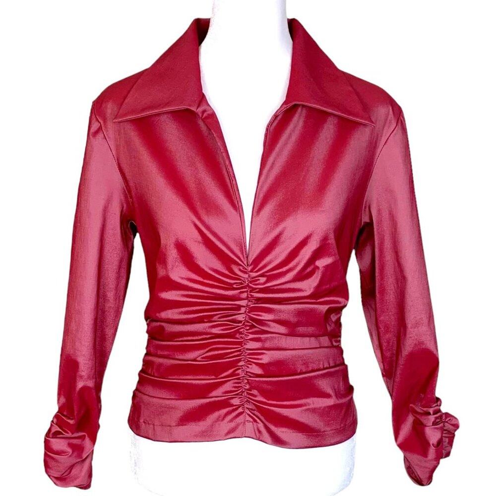 TADSHI Shoji Vintage Women's Size 8 Pink Ruched Waist & Sleeve  Blouse